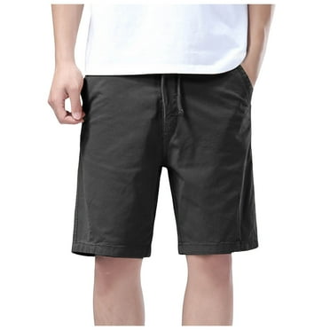 Caqnni Drawstring Men's Cotton Casual Work Shorts Twill Stretch Summer Beach Chino Bermuda Shorts Chino Short Relaxed Fit Drawstring Summer Short (38,Black)