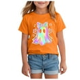 thumbnail image 1 of Caqnni Fall Pumpkin Shirts Girls Casual Autumn Thanksgiving Graphic Tees Halloween Tops Halloween T-Shirt (4-5 Years,Orange), 1 of 5