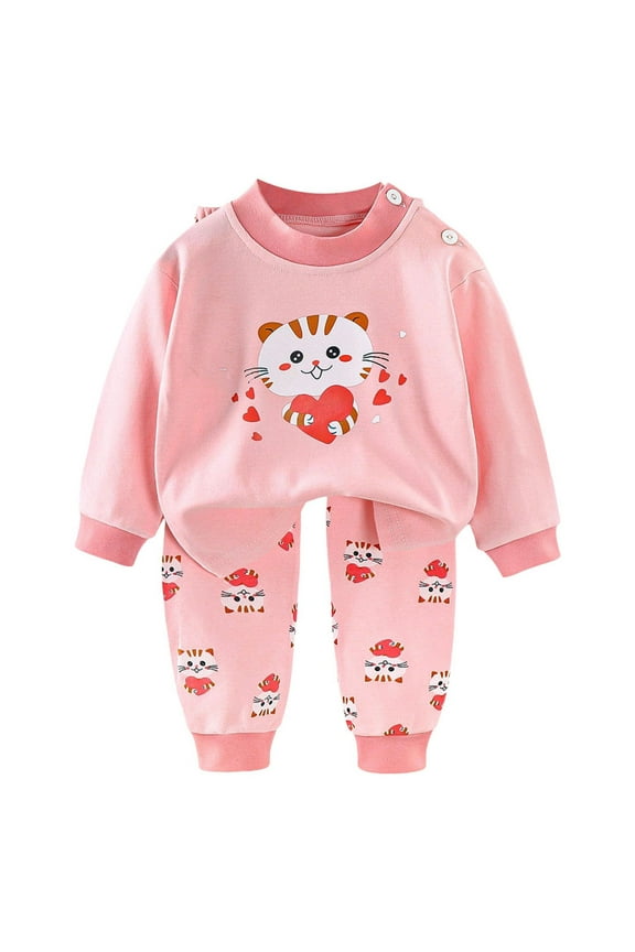 Fall Winter Baby Girl Outfit Crewneck Sweatshirt Pants Sweatsuit 2 Piece Clothes Set for Girls 6 9 12 18 24 Months Pajamas & Dailywear Set，12-18 Months，Pink