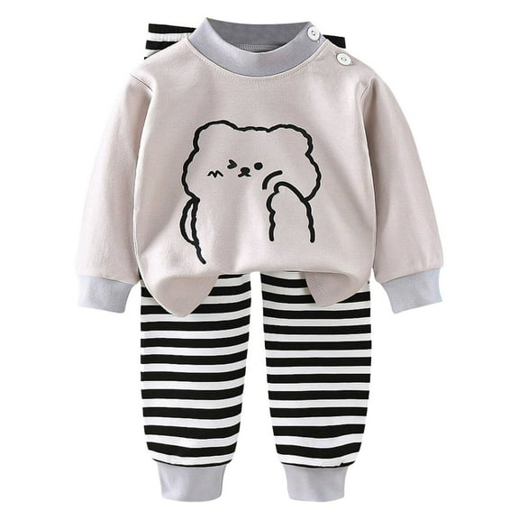 Caqnni Fall Winter Baby Girl Outfit Crewneck Sweatshirt Pants Sweatsuit 2 Piece Clothes Set for Girls 6 9 12 18 24 Months Pajamas & Dailywear Set，Grey，12-18 Months