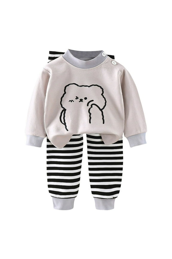Fall Winter Baby Girl Outfit Crewneck Sweatshirt Pants Sweatsuit 2 Piece Clothes Set for Girls 6 9 12 18 24 Months Pajamas & Dailywear Set，Grey，12-18 Months