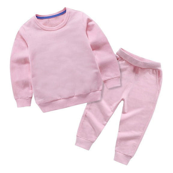 Caqnni Fall Winter Toddler Baby Boy Girl Clothes Contrast Color Set Long Sleeve Crewneck Sweatshirt Top Casual Pants Outfit Sweatsuit (Pink,6-7 Years)