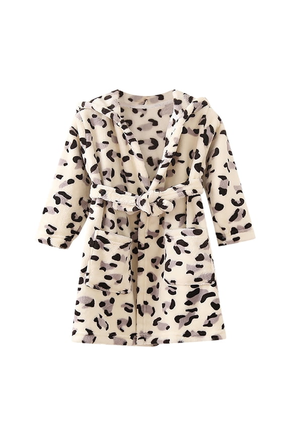 Flannel Toddler Kids Robe Baby Boys Girls Cartoon Bathrobes Hooded Warm Flannel Night Robe Sleepwear Pajamas Pjs Homewear for 2-7 Years (A01-WH2,5-6 Years)