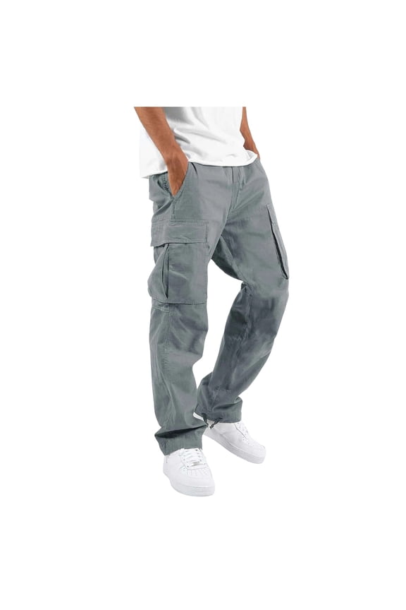 Fleece Elastic Bottom Cargo Pants with Pockets, Relaxed Fit, Moisture Wicking, Breathable,Drawstring Casual Pants for Fall and Winter (XXL,Z03-Grey)