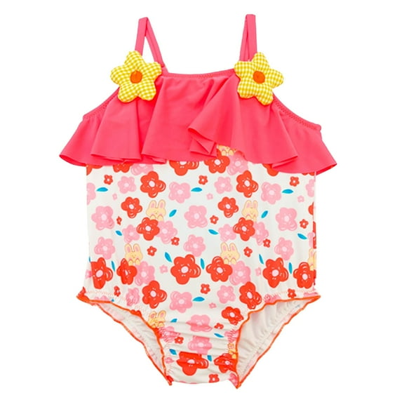 Caqnni Flower Swimsuit Children's Swimsuit Baby Girls Summer Foreign Trade Border Children 6M 12M 24M 36M Swimsuit Swimwear Suit for Summer Vacation 0-6 Months Watermelon Red