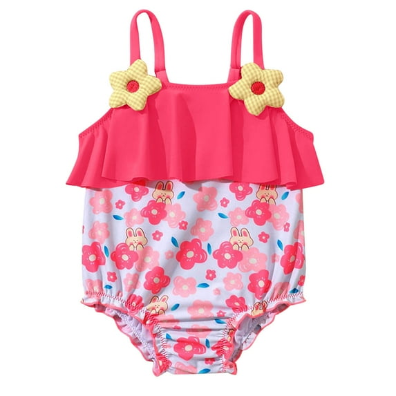 Caqnni Flower Swimsuit Children's Swimsuit Baby Girls Summer Foreign Trade Border Children 6M 12M 24M 36M Swimsuit Swimwear Suit for Summer Vacation 12-24 Months Pink