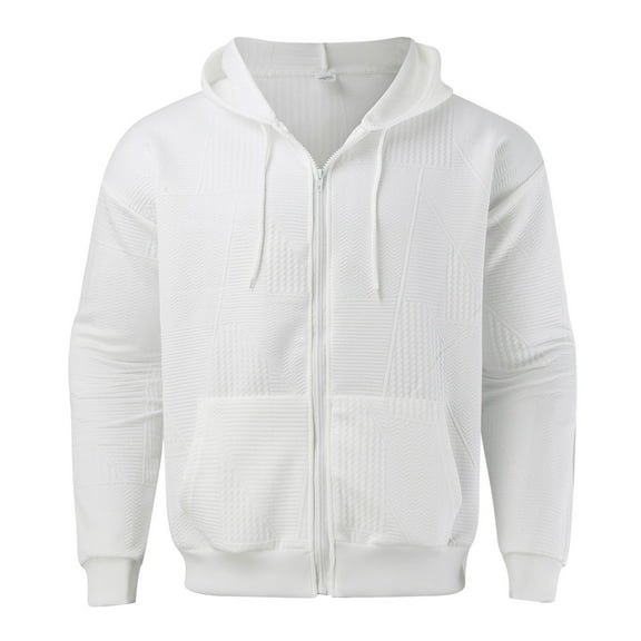 Caqnni Full Zipper Hoodies for Men Hoodies for Men Zip Up Sweatshirt Thick Coats Lined Winter Hooded Jacket (White,XL)