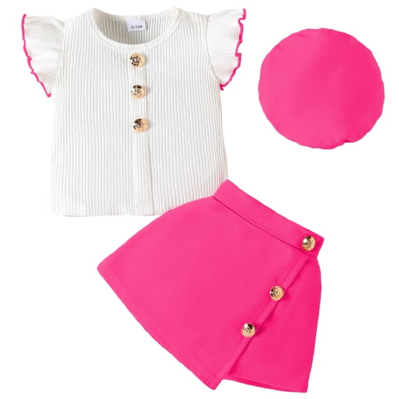 Caqnni Girl Summer Short Set Cotton Outfits Short Sleeveless Tee T Shirt Tank Top Shorts Pant 2PC Set 2-7Y Short T-shirt Sets Pink 12-18 Months