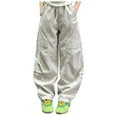 thumbnail image 1 of Caqnni Girl's High Waist Pocket Side Cargo Pants Casual Sweatpants Parachute Baggy Joggers Pants for Fall and Winter Casual Baggy Wide Leg Denim Pants Dancing Baggy Pants，Beige，13-14 Years, 1 of 4
