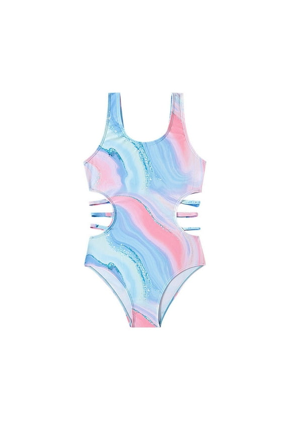Girls 1 Piece Swimsuit Cut Out Swimwear Summer Tie Dye Beach Sport Bathing Swimwear Suit for Summer Vacation 13-14 Years Blue