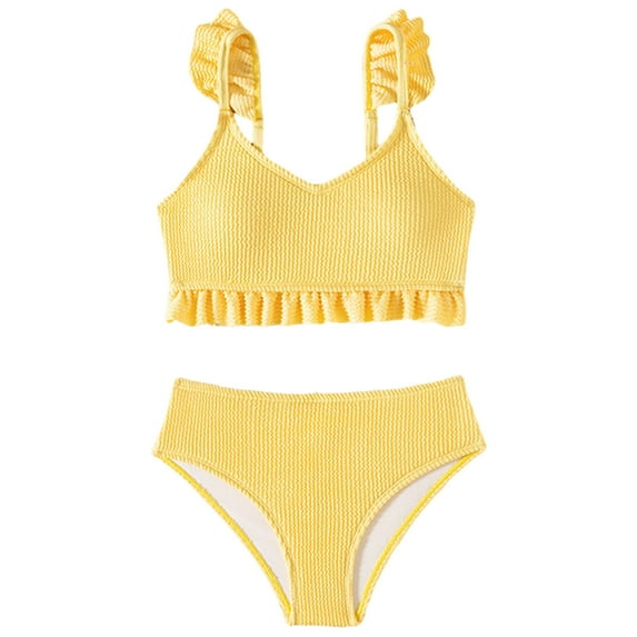 Caqnni Girls' 2 Piece Bikini Swimsuits Adjustable Straps With Chest Pad Girls Bathing Suit Swimwear Suit for Summer Vacation 7-8 Years Yellow