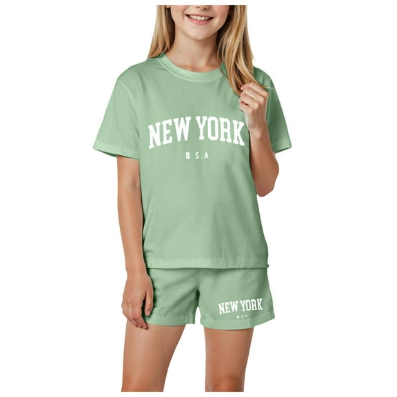 Caqnni Girls 2 Piece Outfits Toddler Girls Shorts Sets Dinosaur Sleeveless Summer Clothes T-Shirt Set Green 5-6 Years