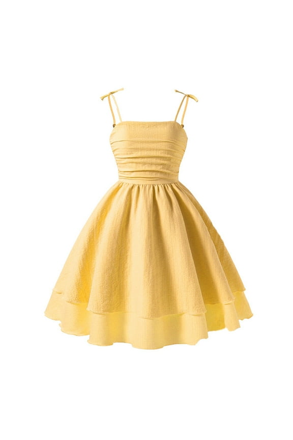Girls Back to School Ruffle Sleeve Print A-line Summer Casual Kindergarten Preschool Dress,cute outfit Summer Beach Dress (8-9 Years,Yellow)