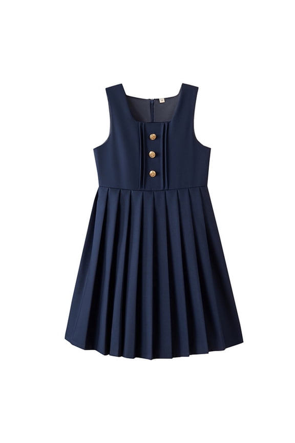 Girls Back to School Sleeveless Ruffle Sundress Outfit,casual wear Summer Beach Dress (6-7 Years,Navy)