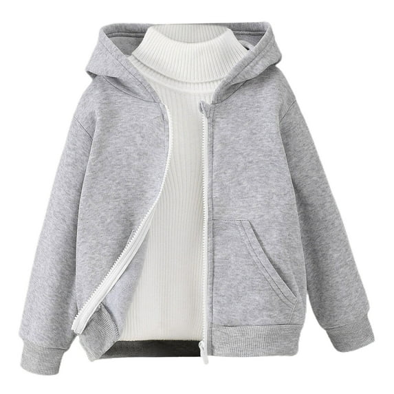 Caqnni Girls Boys Hoodies Zip Up Kids Jackets Long Sleeve Toddler Sweatshirts Clothes (Grey,3-4 Years)