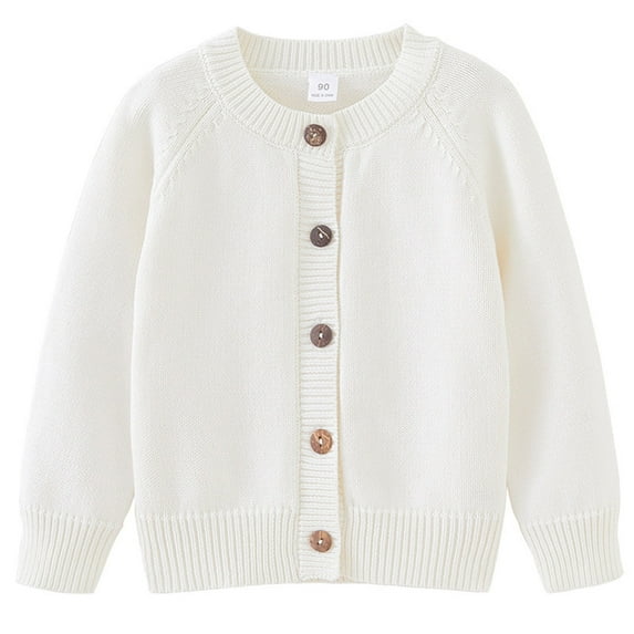 Caqnni Girls Cardigan Cable Knit Sweater Long Sleeve Open Front Button Light Weight Solid Cardigan Sweater,4-5 Years,White