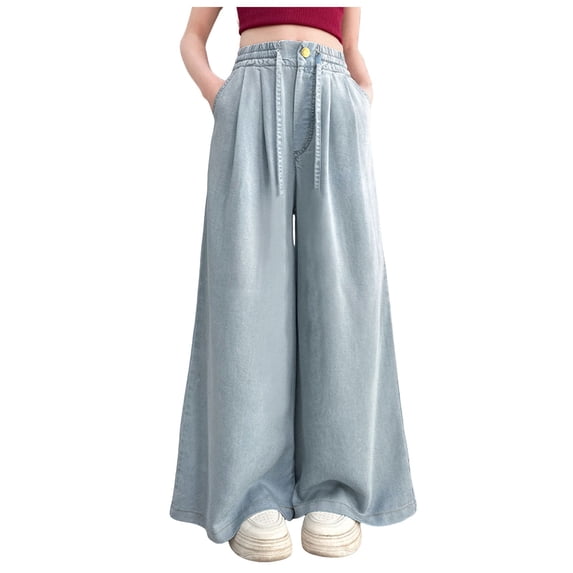 Caqnni Girls Cargo Pants, Baggy Pants with Pockets Trendy Cargo Sweatpants for Women, Y2k Pants Cargo Jeans Streetwear Jeans,8-9 Years,Blue