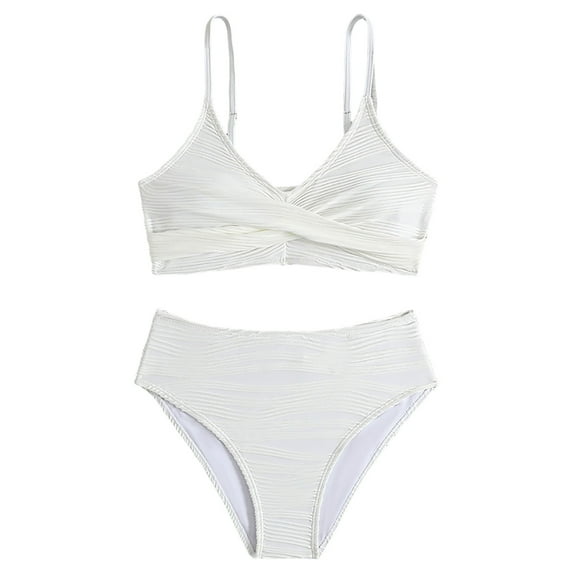 Caqnni Girls Comfortable Stylish And Cute Backless Bikini Swimsuit Set With A Cute Triangle Top Swimwear Suit for Summer Vacation 15-16 Years White