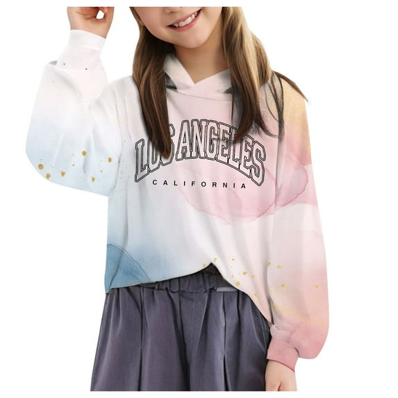 Caqnni Girls Cute Hoodies Y2K Long Sleeve Casual Lightweight Pullover Tops with Pocket Loose Solid Sweatshirt (8-9 Years,Light Gray)