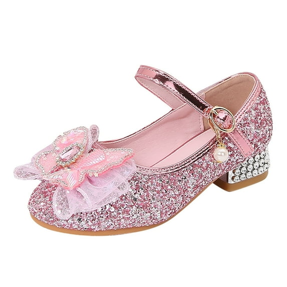 Caqnni Girls Dress Shoes Mary Janes Low Heels Princess Ballet Dress Flat Shoes Mary Jane Shoes for Party Wedding School (Pink,28)