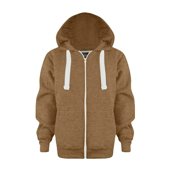 Caqnni Girls' Hoodies & Sweatshirts Sweatshirt Color Solid Zip Up Jackets Long Sleeve Hoodie Top Little Girls Kids Boys Coat&jacket (A010-Khaki,13-14 Years)