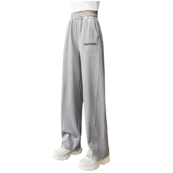 Caqnni Girls Kids Cargo Sweatpants Wide Straight Leg Jogger Pants Casual Y2K Parachute Pants Jeans Baggy Pants Casual Wide Leg Cargo Pants,Gray,13-14 Years