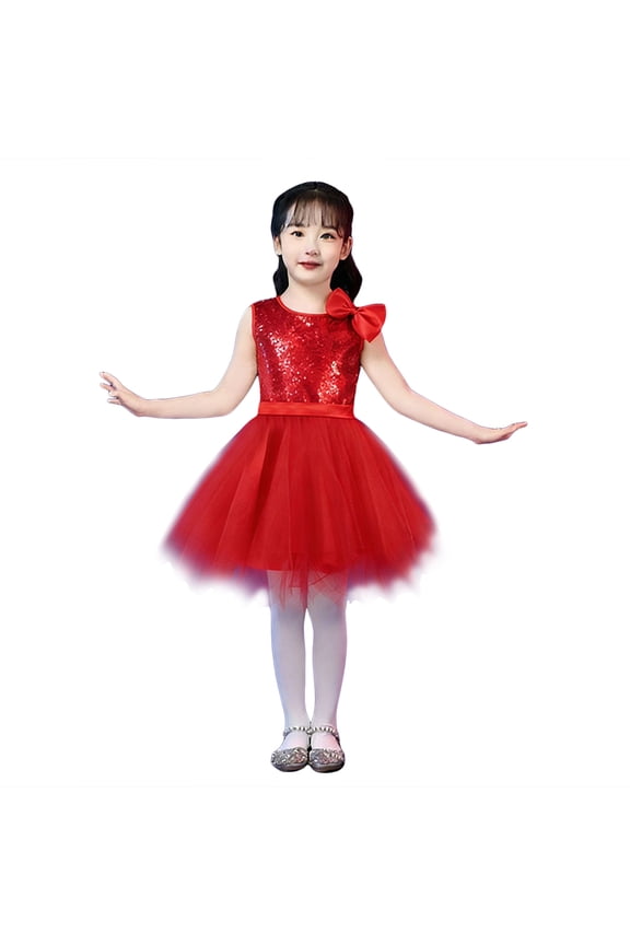 Girls Long Sleeve Princess Party Bow Tie Tulle Skirt Holiday Birthday Wedding Outfit,special occasion Summer Beach Dress (3-4 Years,Red)