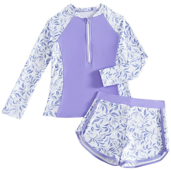 Caqnni Girls Rash Guard Swimsuits 2 Piece Bathing Suit Summer Swimwear Swimwear Suit for Summer Vacation 9-10 Years Purple