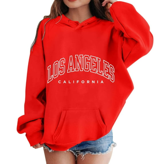 Caqnni Girls Sweatshirt Hoodie Drawstring Pullover Tops Color Blocked Drop Shoulder Sweatshirts (8-10 Years,Z08-Red)