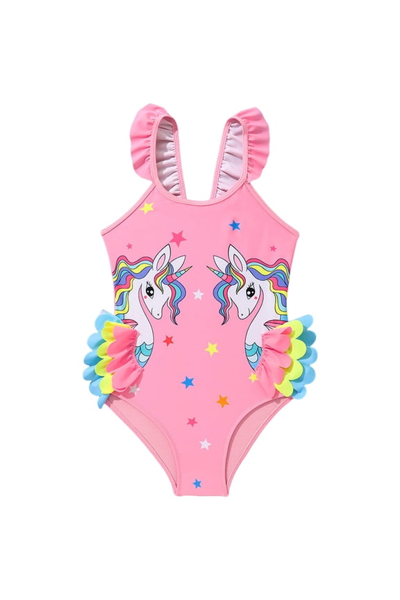 Girls Swimsuit Baby Top Toddler Swimsuit Childrens Bikini Swimsuit Swimwear Suit for Summer Vacation 5-6 Years Pink
