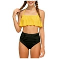thumbnail image 1 of Caqnni Girls Swimsuit Bikini Sets 2 Piece Color Block Bathing Suits For Teen Girls Swimwear Swimwear Suit for Summer Vacation 11-12 Years Yellow, 1 of 9