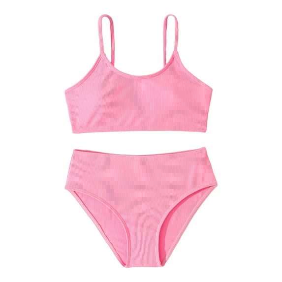 Caqnni Girls Swimsuit Comfortable Soft Two Piece Swimsuit Fashionable Bikini With Chest Pad Swimsuit Swimwear Suit for Summer Vacation 6-7 Years Pink