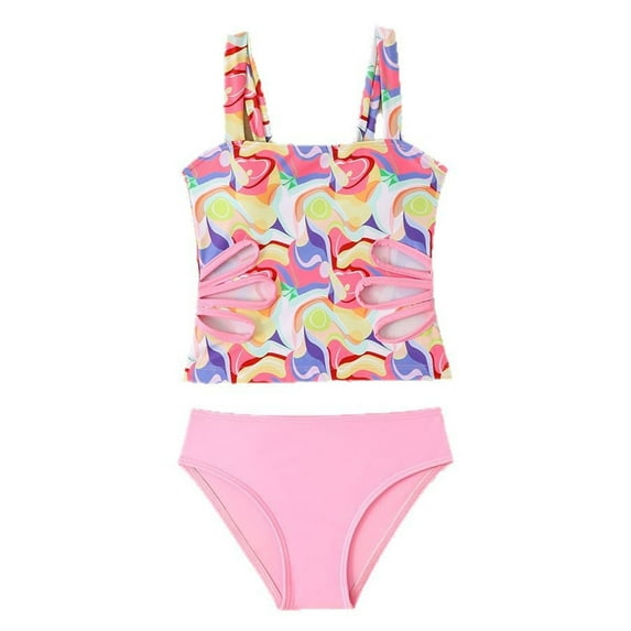 Caqnni Girls Swimsuit Floral Cut Out Two Piece Bathing Suit Straps Swimwear Size 8 12 Swimwear Suit for Summer Vacation 9-10 Years Pink