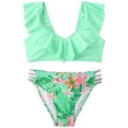 thumbnail image 1 of Caqnni Girls Swimsuit Solid Color 2 Piece Girls Tankini Swimsuit Contrast Teen Bathing Suit Padded Swimwea Swimwear Suit for Summer Vacation 13-14 Years Green, 1 of 5