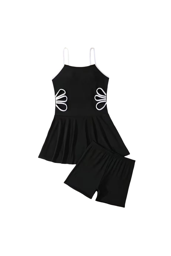 Girls Swimsuits Bikini Set 2 Piece Bathing Suit Color Contrast Trim Swimwear Summer Beach Girls Swimsuits 11-12 Years,Black