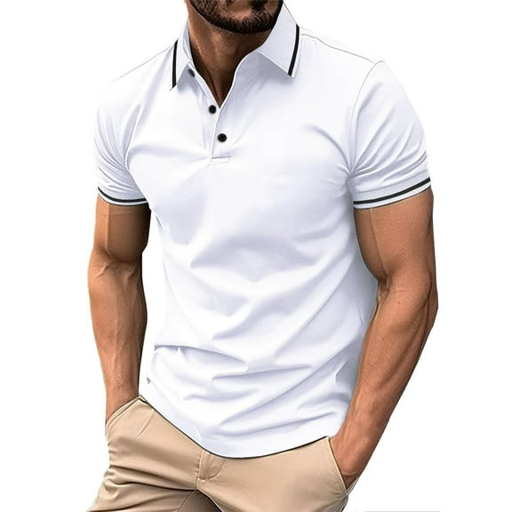 Caqnni Golf Polos for Men Quick-Dry Athletic Mens Polo Shirts Short Sleeve Summer Casual Moisture Wicking Golf Shirt (White,S)