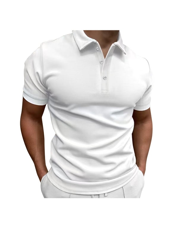 Golf Shirts for Men Short Sleeve Regular Fit Performance Casual Striped Print Mens Polo Shirts(White,3XL)
