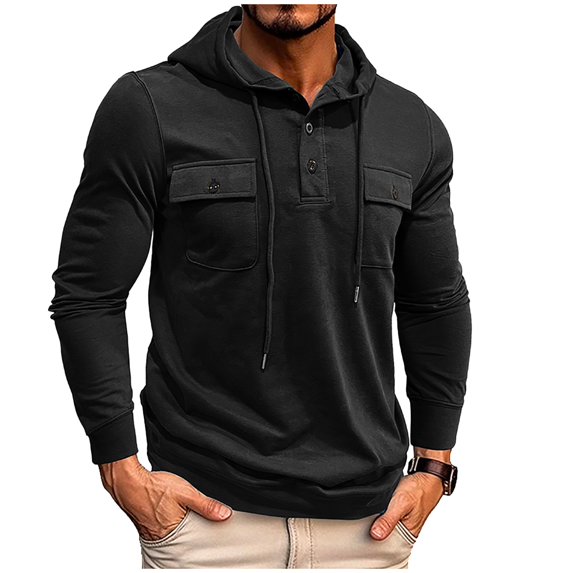 Caqnni Graphic Hoodies for Men Long SLeeve Hoodies Solid Color Quarter Zip Pullover 3D Digital Print with Kanga Pocket (XL,Black)