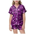 thumbnail image 1 of Caqnni Halloween Pajamas Sets for Girl Short Sleeve Button Down Pjs Funny Halloween Graphic Soft Sleepwear Outfits Girls Halloween Pajamas Sets (4-5 Years,Dark Purple), 1 of 5