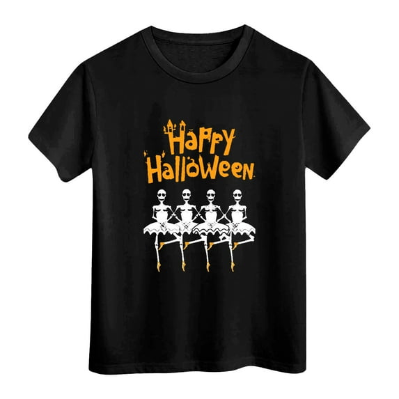 Caqnni Halloween Shirts Pumpkin Shirt Girls: Cute Ghost Shirt Casual Fall Halloween Spooky Season Graphic Short Sleeve Tee Tops Halloween T-Shirt (3-4 Years,Black)