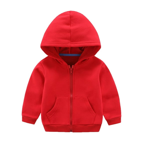 Caqnni Hoodie Kids Hooded Sweatshirts for Boys Girls Toddlers Hooded Full Zipper Jacket Shirt (Red,4-5 Years)
