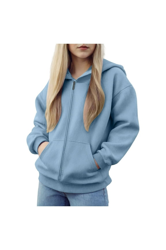 Hoodie Solid Jackets Boys Little Girls Long Color Up Sweatshirt Little Girls Zip Up Winter Jacket Coats (A03-Sky Blue,4-5 Years)