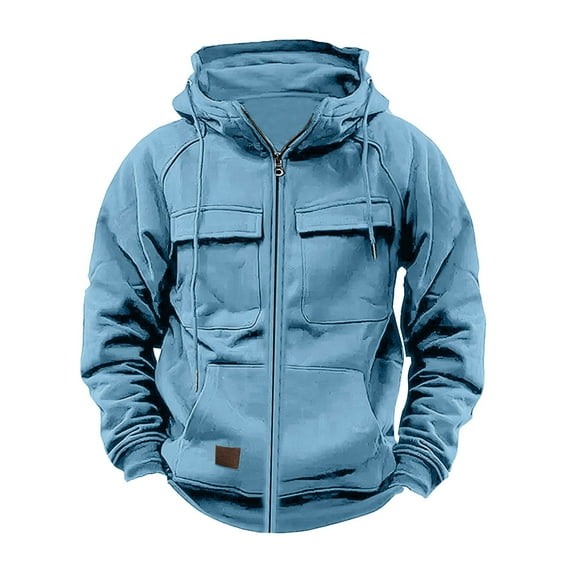 Caqnni Mens Full Zip Hooded Sweatshirt Athletic Long Sleeve Hoodies Pullover Jacket Coats (3XL,Sky Blue)