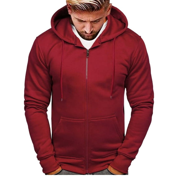 Caqnni Hoodies for Men Fall Winter Long Sleeve Drawstring Zip Up Hooded Sweatshirts Fashion Casual Pullover with Hood Fashion Hoodies & Sweatshirts (XL,Red)
