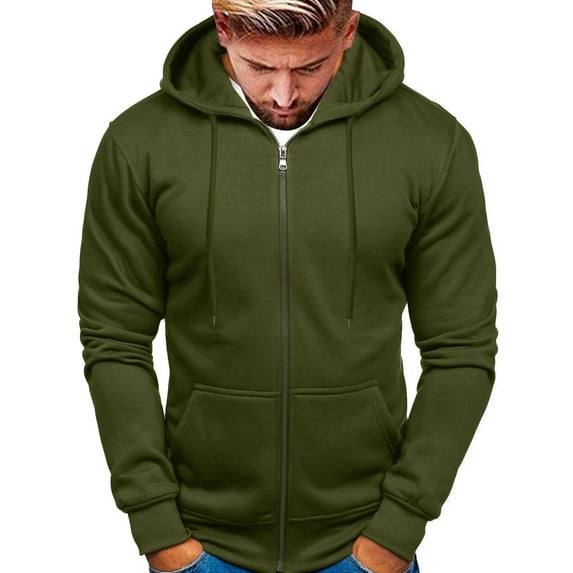 Caqnni Hoodies for Men, Mens Hoodies Zipper Hooded Sweater Coat Men's Solid Color Cardigan Men's Fashion Hoodies & Sweatshirts (Green,L)