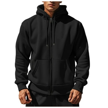Caqnni Hoodies for Men, Mens Slim Fit Lightweight Zip Up Hoodie with Pockets Long Sleeve Full-Zip Fall Winter Hooded Sweatshirts (XXL,Black)