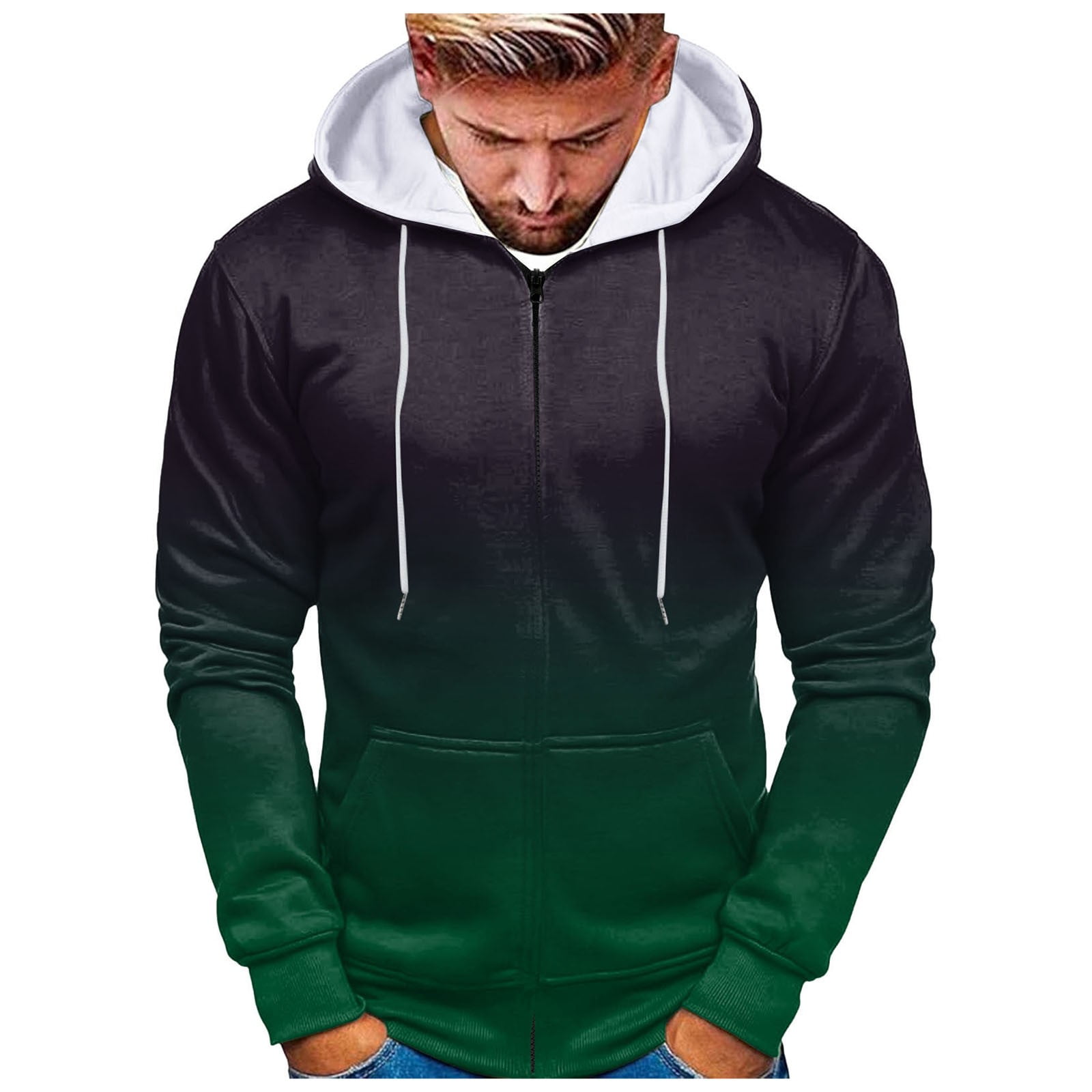 Caqnni Hoodies for Men, Mens Slim Fit Lightweight Zip Up