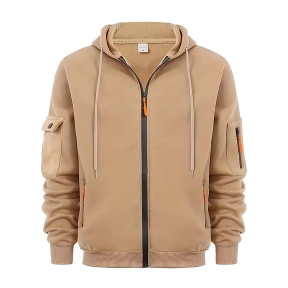 Caqnni Hoodies for Men Quarter Zip Sweatshirts Long Sleeve Pullover Casual Fashion Drawstring Hooded Cargo Hoodie with Multi-Pockets (XL,Khaki)