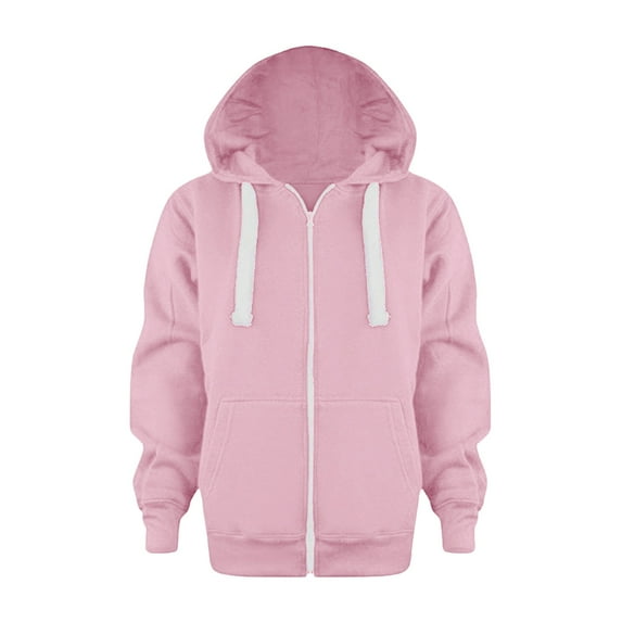 Caqnni Hoodies for Teens Boys Girls Sweatshirt Color Solid Zip Jackets Long Hoodie Top Coat Jacket Hoodies (Z02-Pink,6-7 Years)