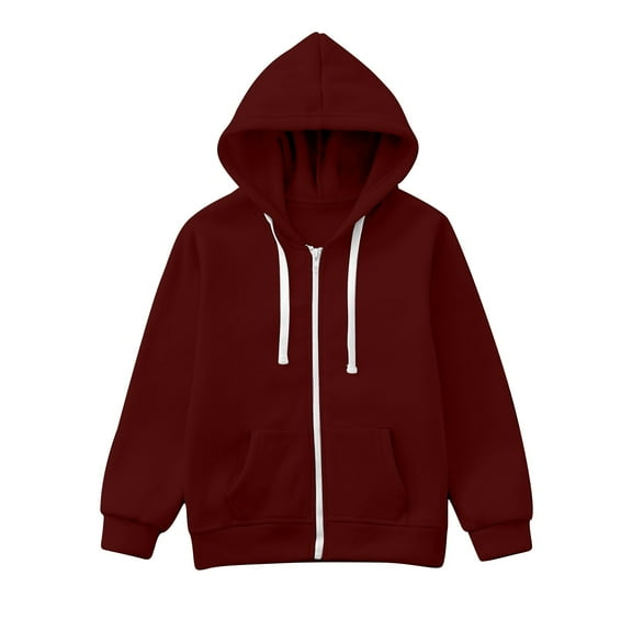 Caqnni Hoodies for Teens Boys Little Girls Sweatshirt Color Solid Zip Jackets Long Hoodie Top Coat Jacket Hoodies (A010-,10-11 Years)